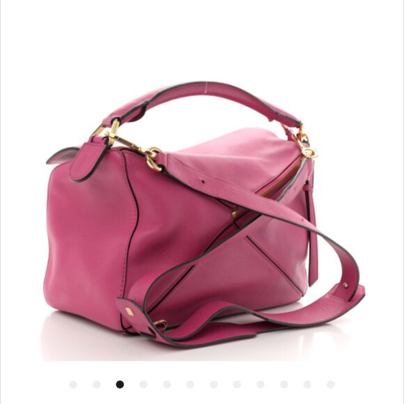 LOEWE Calfskin Leather Shoulder Crossbody Med Puzzle Bag in Fuchsia Pink Gold - Picture 3 of 12